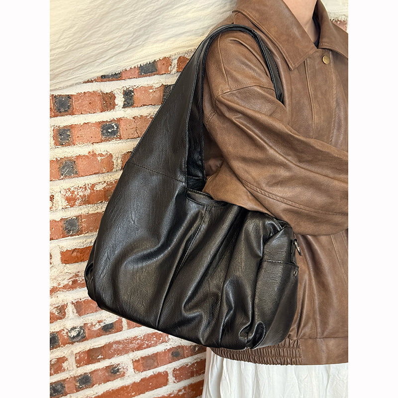 Black Oversized Leather Hobo Bag | Large Soft Slouchy Shoulder Tote | Everyday Carry Women's Bag