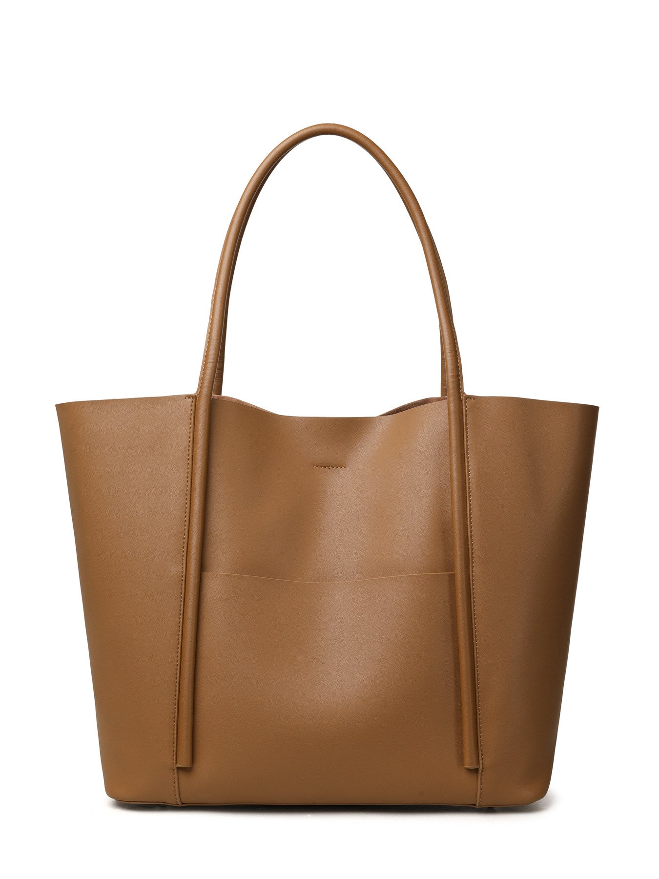 Black Leather Large Tote Bag with Front Pocket | Minimalist Shoulder Bag