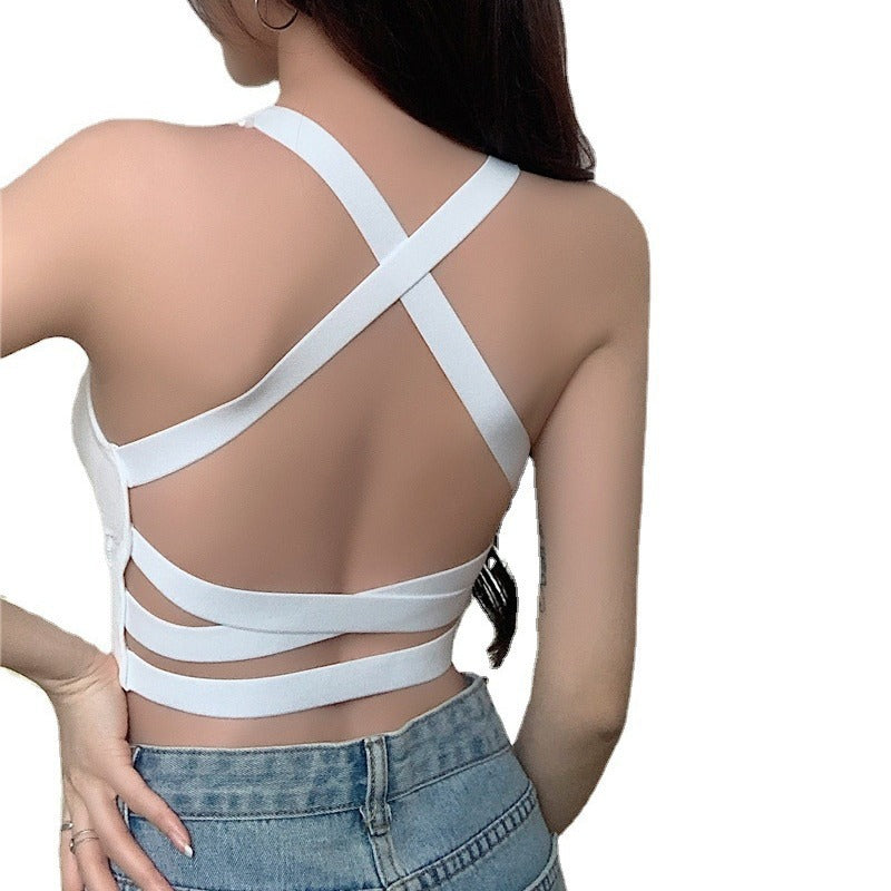 Women's Cross Back Strappy Crop Top | Backless Tank Top | Y2K Korean Style Fitted Cami | Multiple Colors