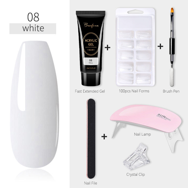 Baafven 11PCS Acrylic Gel Nail Extension Kit | Poly Gel Set with UV LED Nail Lamp, Top & Base Coat, Nail Forms & Tools