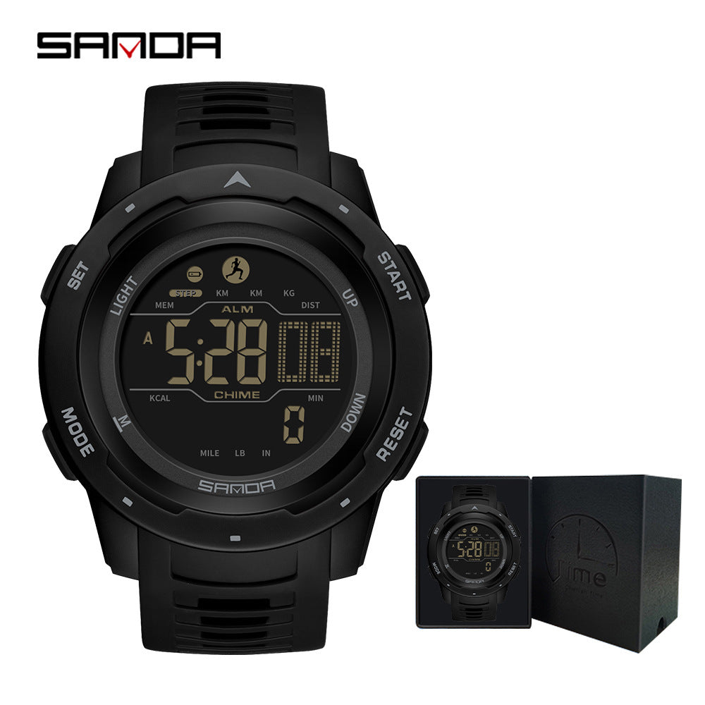 SANDA Red Digital Sports Watch | Pedometer Alarm Calorie Counter Men's Outdoor Fitness Watch