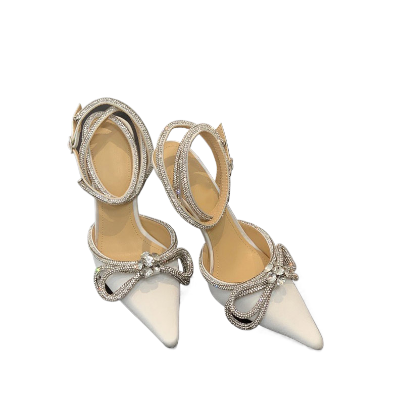 Black Satin Crystal Rhinestone Bow Heels for Women | Diamond Bow Pointed Toe Slingback Stiletto Sandals | Luxury Bridal Wedding Crystal Bow Pumps | Designer Inspired Jewel Bow Evening Heels