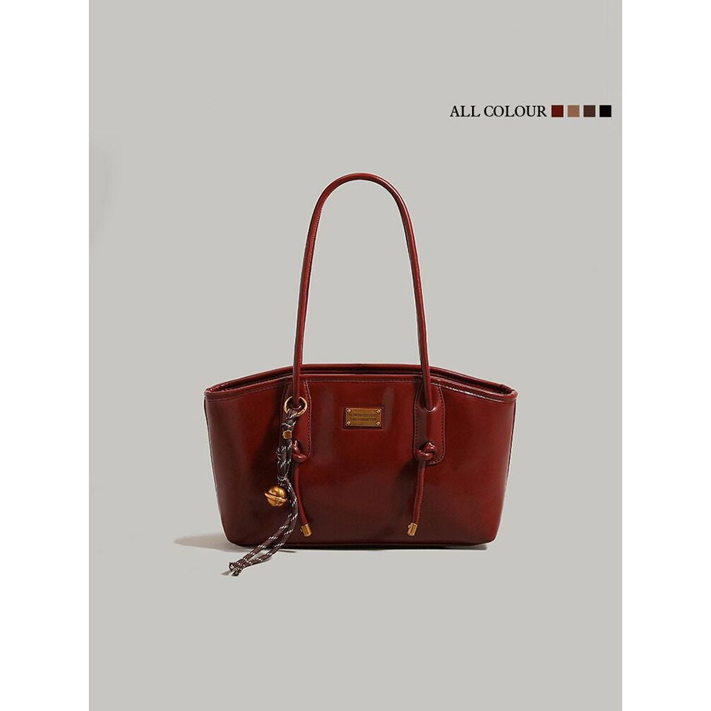 Burgundy Wine Leather Tote Bag with Gold Hardware | Structured Shoulder Handbag
