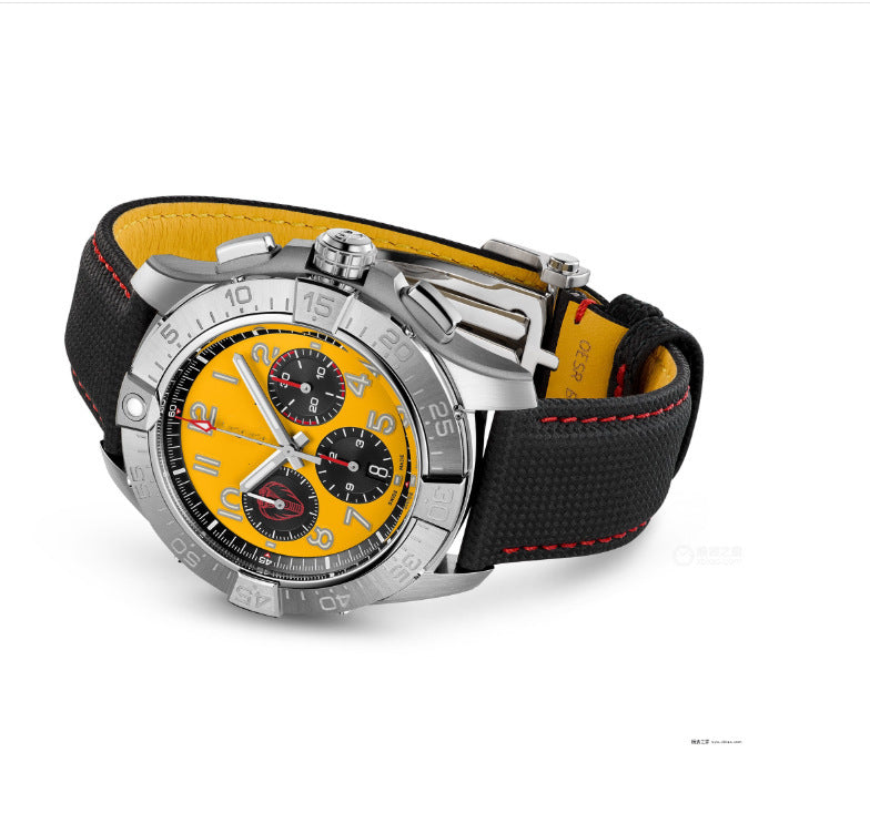 Breitling Chronograph Men's Watch | Salmon Dial Black Subdials Tachymeter Bezel Sand Leather Strap Swiss Made Sport Watch