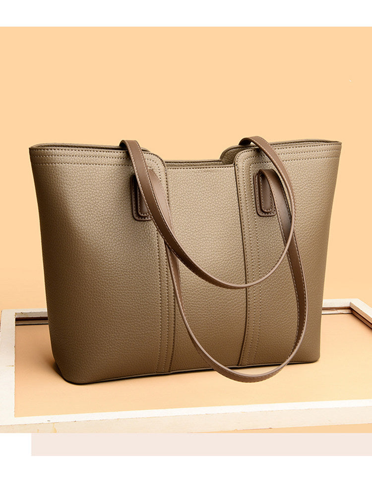 Cream Beige Leather Tote Bag with Brown Handles | Two-Tone Shoulder Bag
