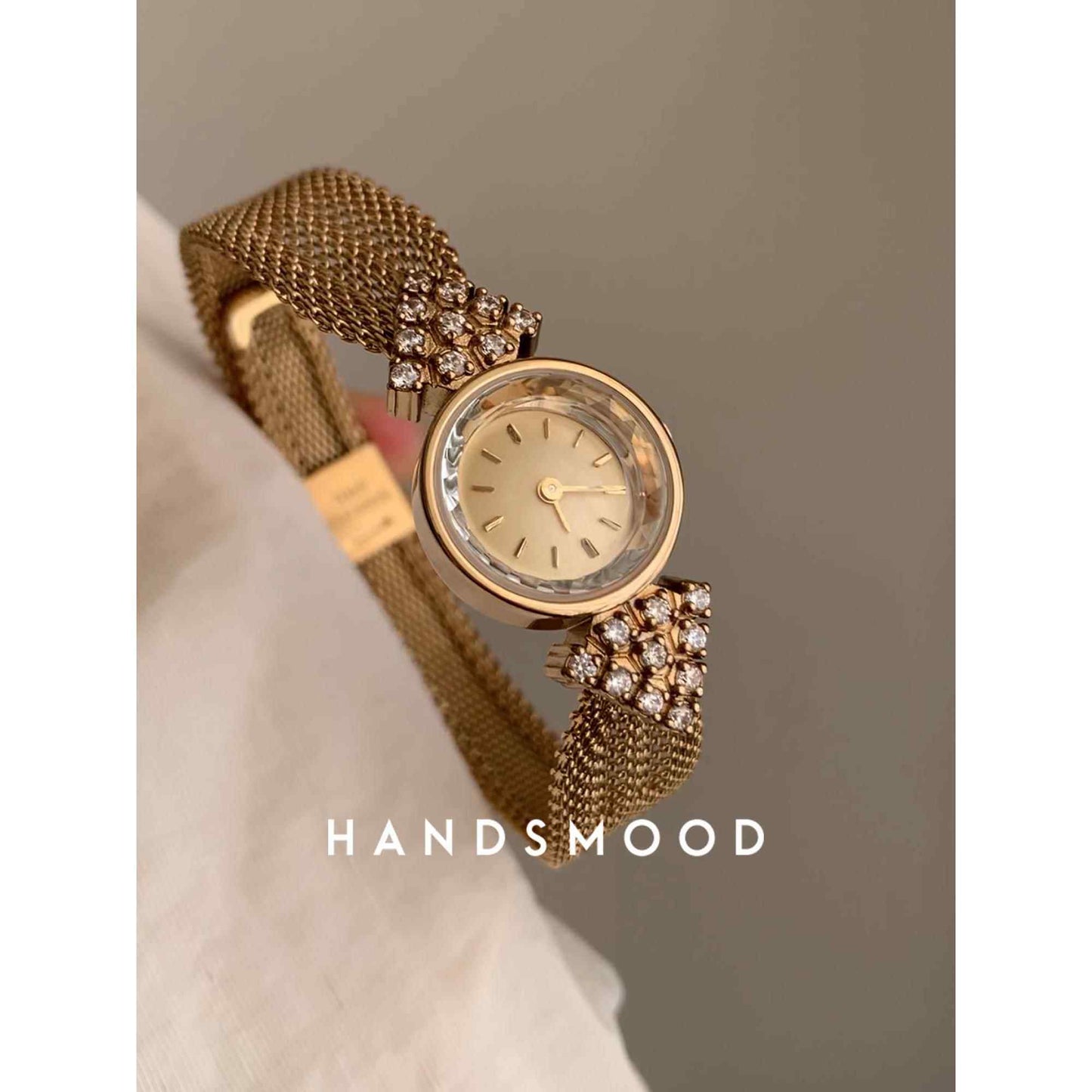 Women's Pearl Bracelet Watch | Double Strand Pearl Gold Crystal Clasp Mother of Pearl Roman Numeral Dial | Handsmood Elegant Jewelry Watch