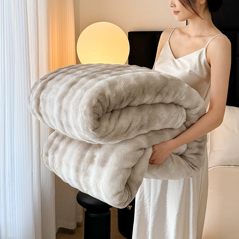 Coperta in pile soffice a righe crema | Plaid in peluche ultra morbido per letto e divano | Calda coperta invernale