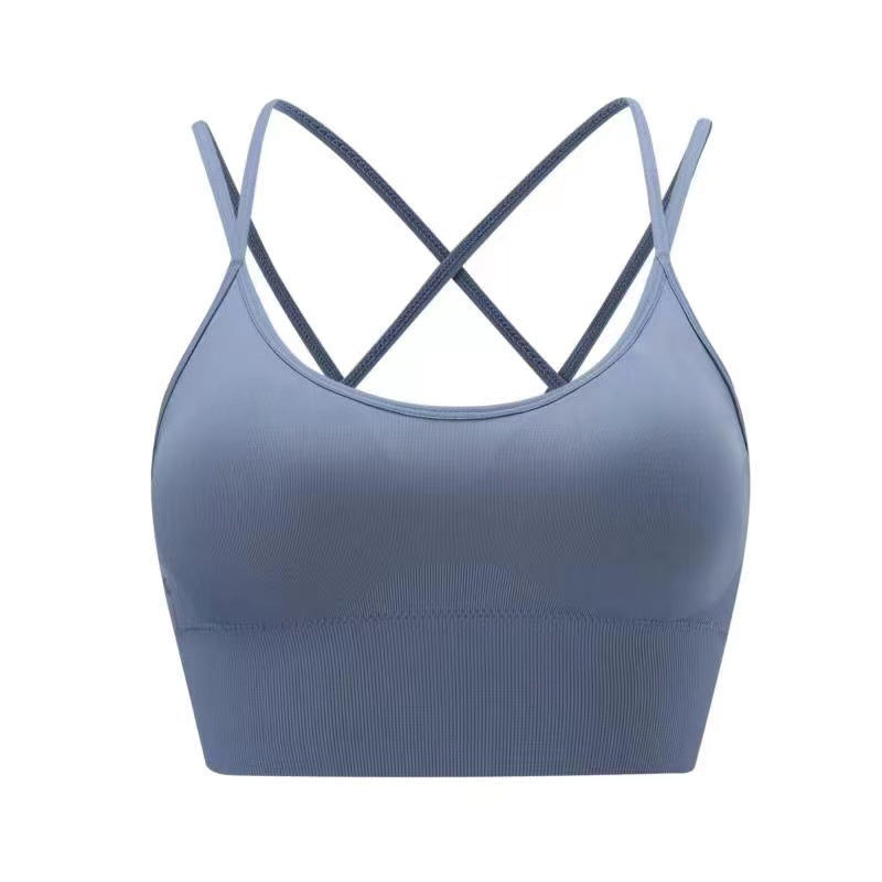 Women's White Strappy Criss Cross Back Sports Bra with Spaghetti Straps, Padded Yoga Bra for Gym and Workout
