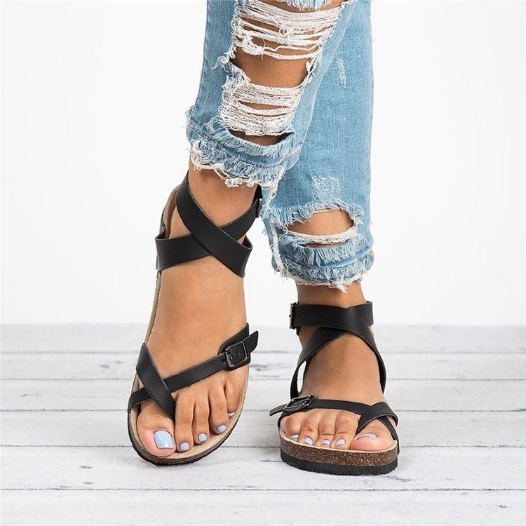Women's Tan Brown Cross Strap Flat Sandals ? Casual Leather Look Open Toe Summer Slides