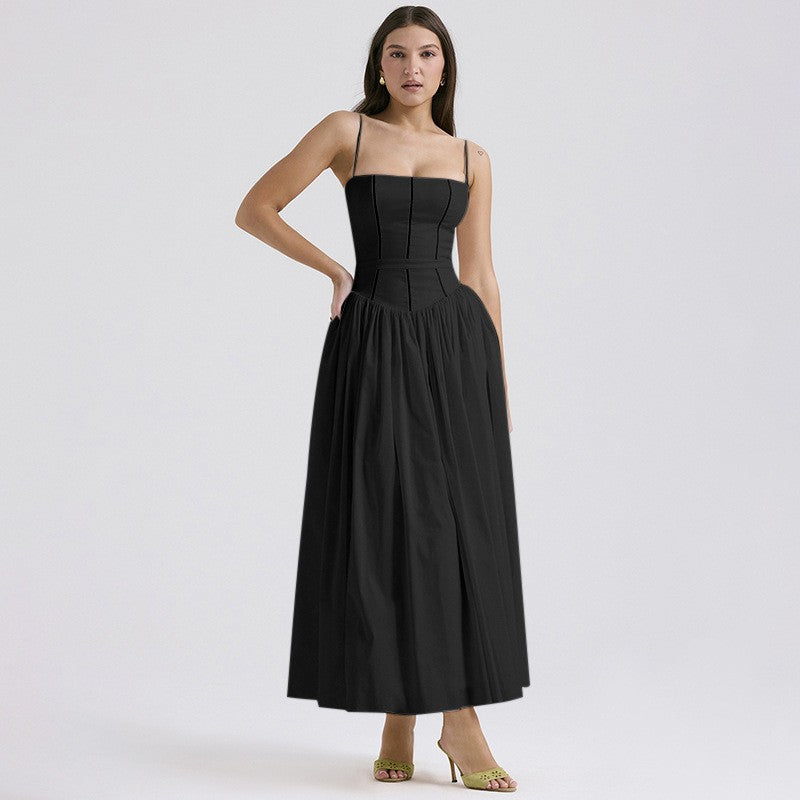Abito midi a corsetto bianco | Stili con spalline sottili e maniche a sbuffo | Abito con gonna a pieghe floreale e tinta unita