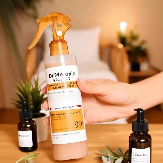 Dr.Melaxin Peel Shot Exfoliating Kojic Acid Turmeric Spray Set of 2 Body and Foot Exfoliator with Niacinamide for Dull Skin and Rough Texture