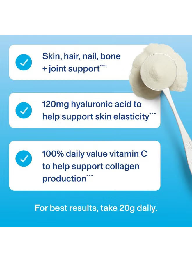 Collagen Peptides Advanced Powder + Hyaluronic Acid + Vitamin C | 20g Grass Fed Unflavored Collagen Supplement for Skin Hair Nails & Joints