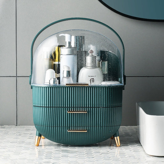 Organizzatore per Trucchi di Lusso con Coperchio Trasparente e Cassetti | Scatola Portatile per Cosmetici con Manico e Dettagli Dorati | Organizzatore per Skincare da Toeletta