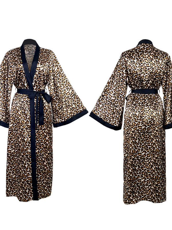 Women's Black Satin Maxi Robe with Belt Sexy Deep V Neck Flared Sleeve Floor Length Dressing Gown Kimono Sleepwear