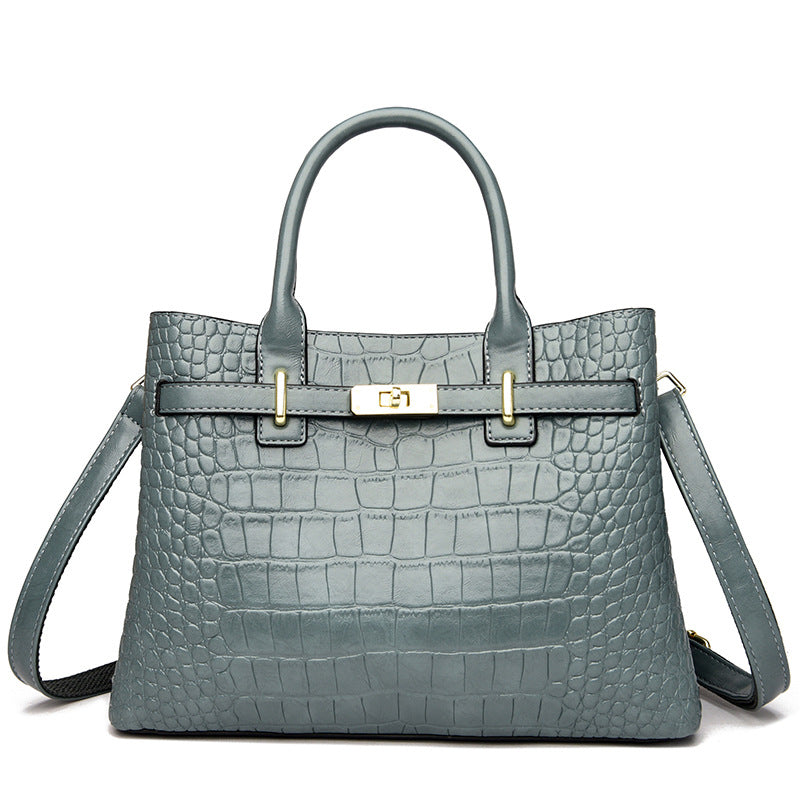 Black Crocodile Embossed Leather Tote Bag Gold Turn Lock Top Handle Crossbody Strap | Women Luxury Birkin Style Structured Handbag Office Shoulder Purse