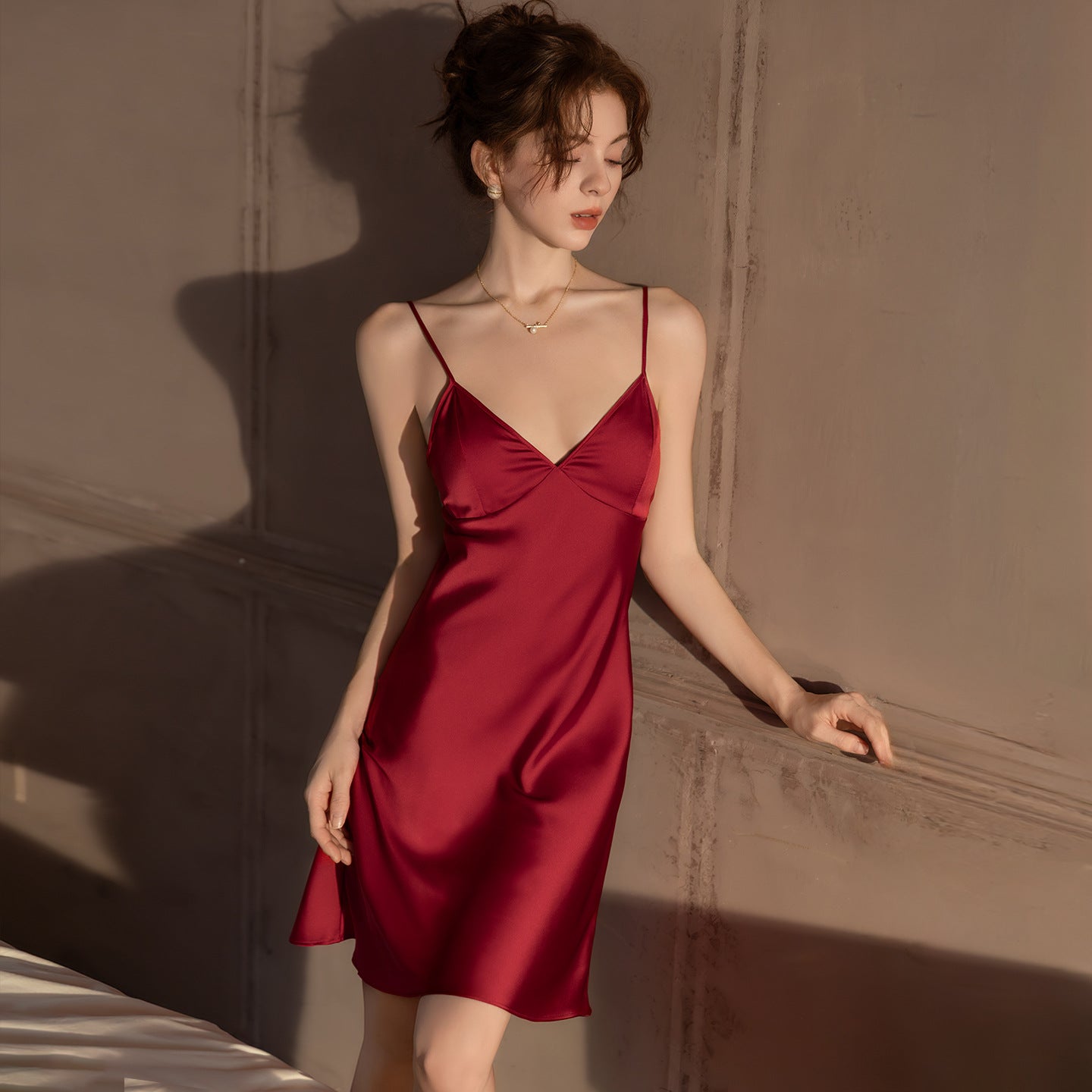 Wine Red Satin Robe Chemise Set Women Luxury 2 Piece V Neck Slip Dress Kimono Robe Elegant Sleepwear Bridal Pajama Set