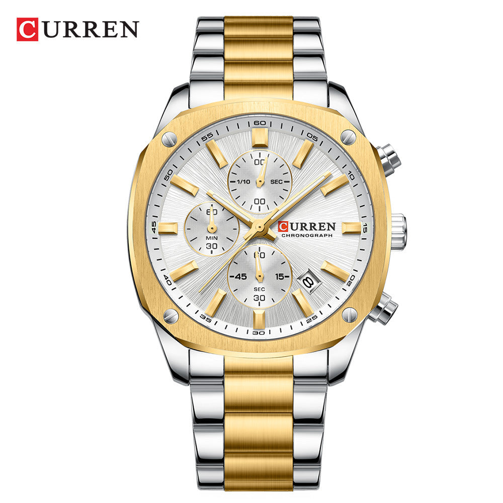 CURREN Men's Chronograph Watch | Stainless Steel Silver & Black Dial | Date Display, Sub-Dials & Quartz Movement | Luxury Business Sport Wristwatch