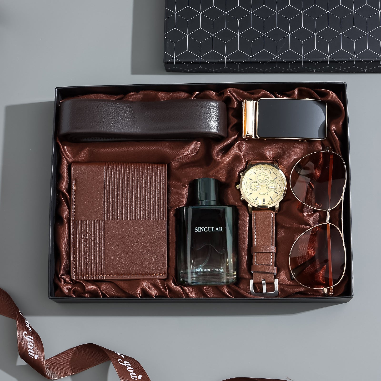 Geman Men's Luxury Gift Set – 6-Piece Black Leather Belt, Wallet, Watch, Bracelet, Keychain & Pen Box Set | Premium Men's Gift