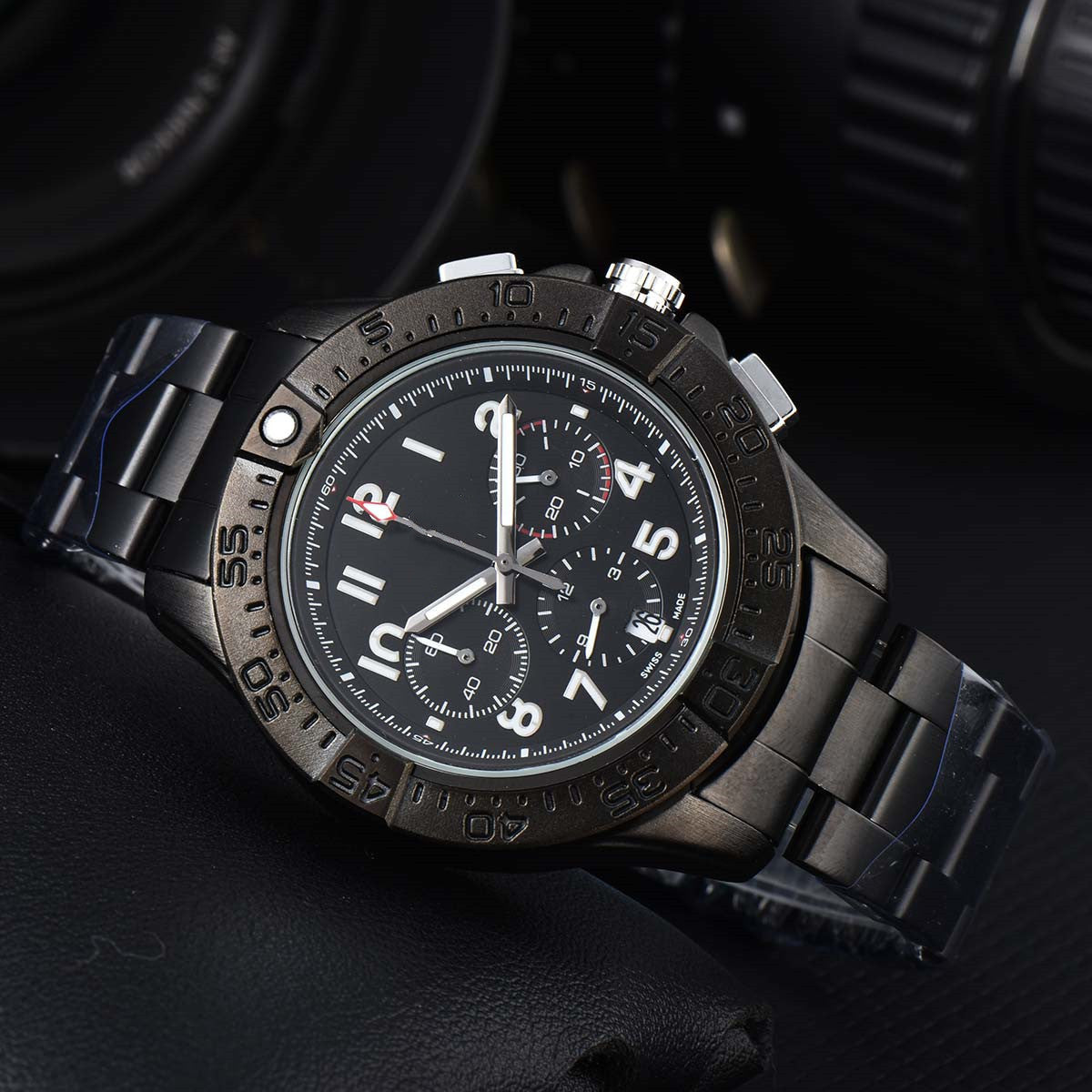 Breitling Chronograph Men's Watch | Salmon Dial Black Subdials Tachymeter Bezel Sand Leather Strap Swiss Made Sport Watch