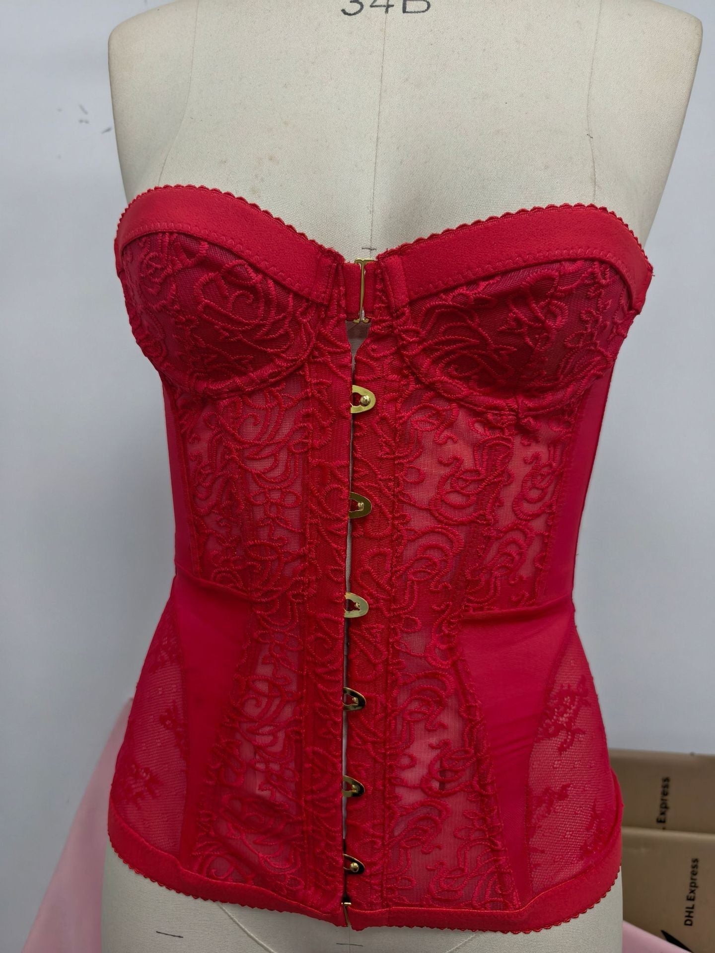 Women's Lace Corset Bustier Top | Strapless Gold Button Front Boned Corset | Sheer Floral Going Out Top