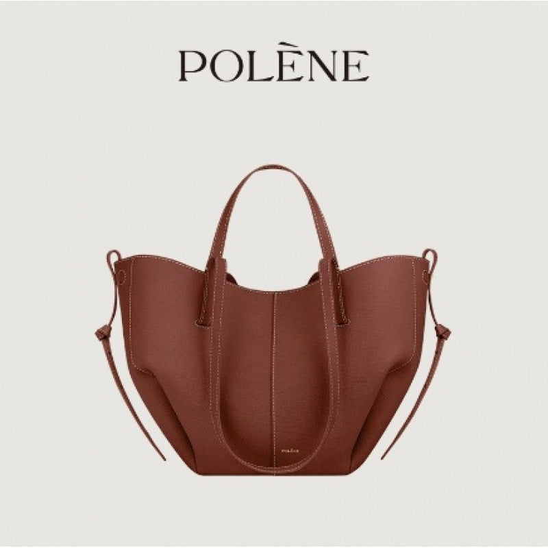Polene Numero Un Maxi Bag in Marrone Cammello - Autentica Borsa Tote Francese in Pelle | Borsa a Spalla Curva Firmata con Lacci Regolabili