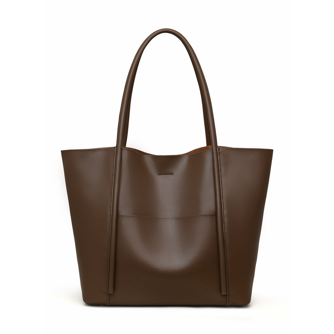Black Leather Large Tote Bag with Front Pocket | Minimalist Shoulder Bag