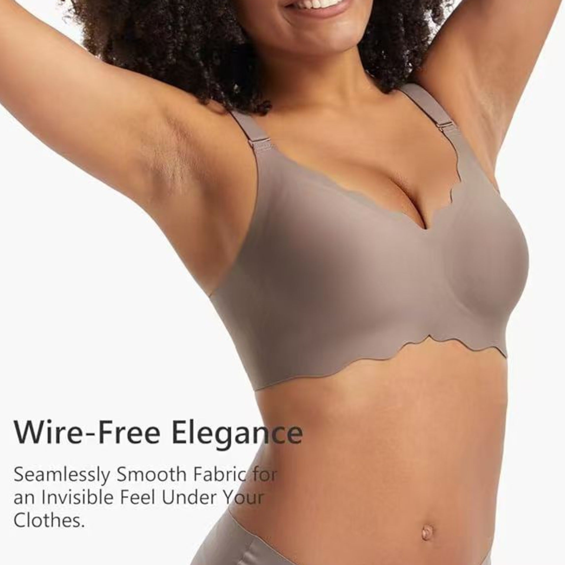 Women's Nude Seamless Wireless Lifting Bra with Scallop Edge, Adjustable Straps and Back Hook Closure for Comfort Support