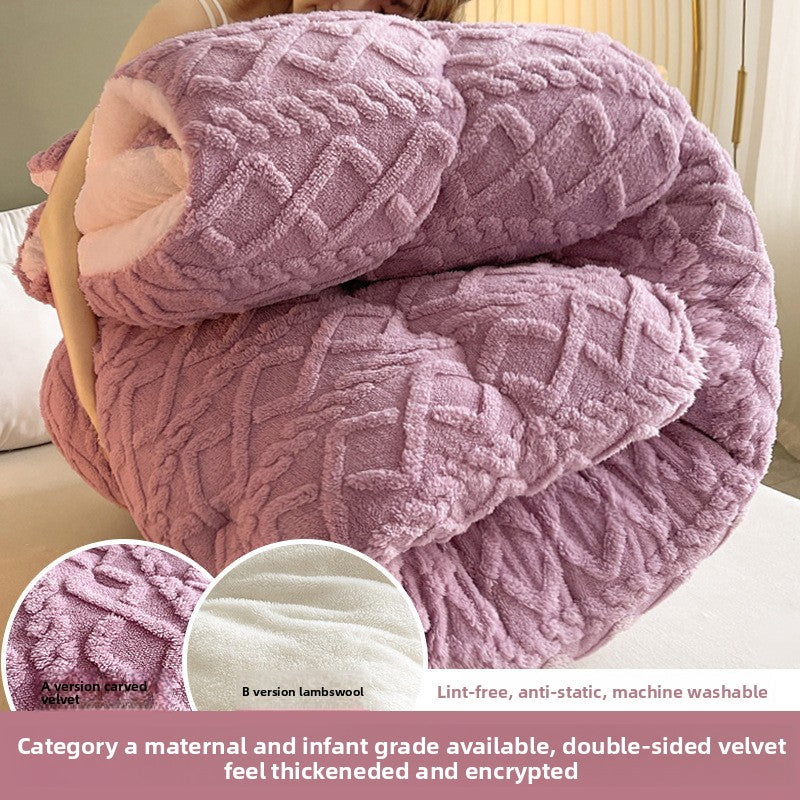 Double-Sided Fleece Blanket | Soft Taffeta & Thickened Lambswool Warm Throw Blanket for Bed & Sofa