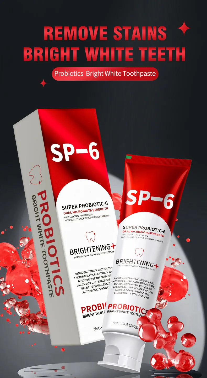 SP-6 Super Probiotic Whitening Toothpaste Set of 6 | Brightening+ Oral Microbiota Strength | 140g Each