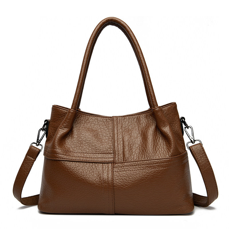Genuine leather Black Leather Tote Bag with Shoulder Strap | Convertible Work Handbag