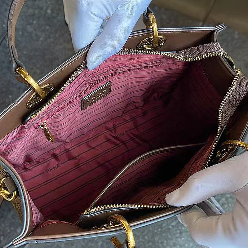 Crocodile Embossed Luxury Handbag Set - Gold & Bronze Tote Bags with Medallion Charms | Designer Style Structured Bags