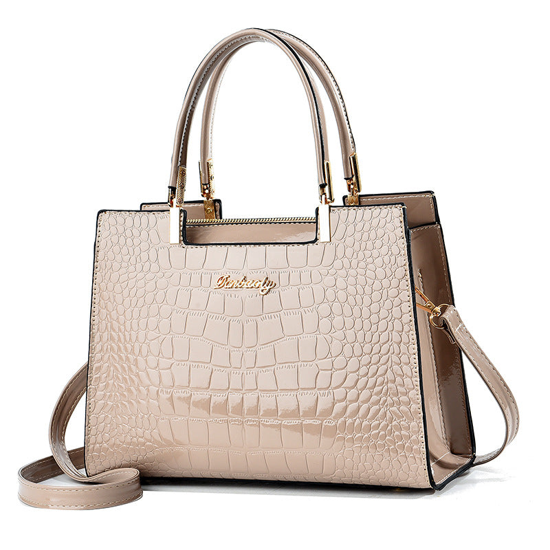 Gold Croc Embossed Luxury Tote Handbag | Women's Metallic Crocodile Pattern Satchel with Crossbody Strap | Glamour Top Handle Purse