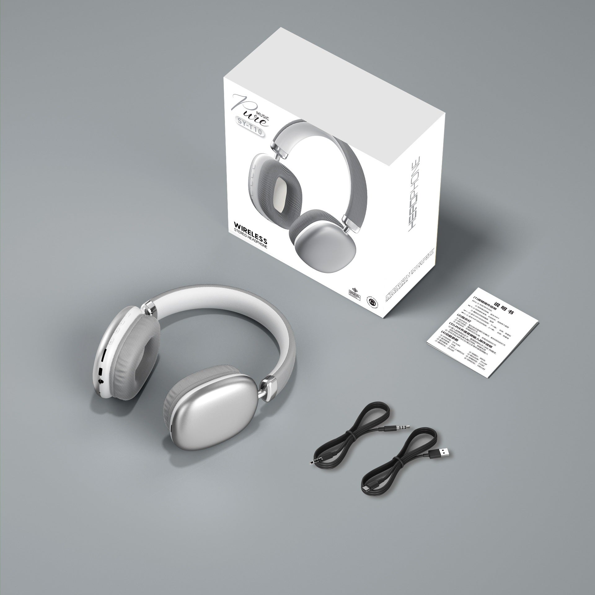 Wireless Bluetooth Over-Ear Headphones 6D Immersive Stereo Sound Foldable On-Ear Headset with Wired Mode USB Charging Cable Mic for Music Gaming Travel School - SY-T4