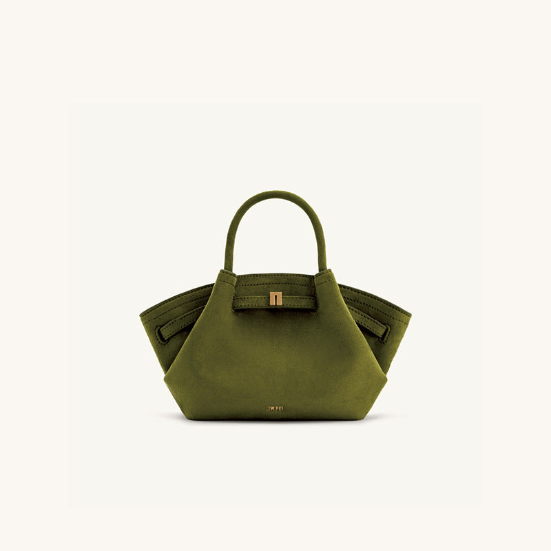 Borsa a mano strutturata in camoscio nero con design ad ala | Borsa tote trapezoidale