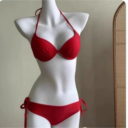 Completo Bikini Fantasia Pied de Poule | Top Push Up Halter Bianco Nero & Slip con Laccetti | Costume da Bagno Due Pezzi Stampa Retrò da Donna