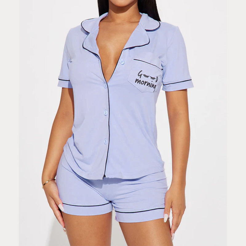 Women's Satin Trim Pajama Set | Button-Down Shirt & Ruffle Shorts | 3 Colors | Loungewear