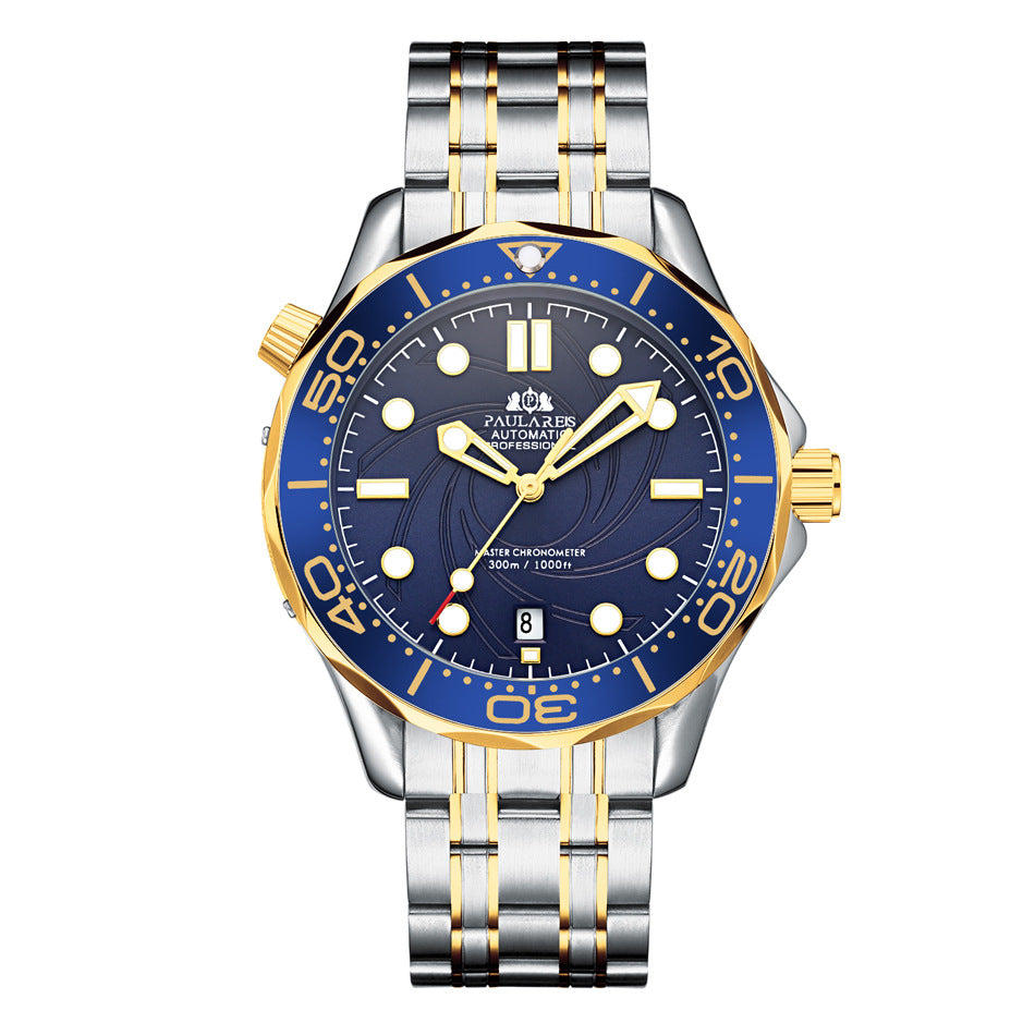 Paula Reis Automatic Professional Diver Watch | Black Dial Master Chronometer 300M | Stainless Steel Bracelet Men's Watch