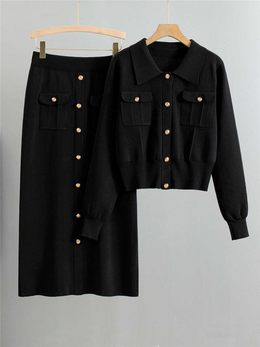 Completo in maglia color crema: cardigan e gonna midi | Coordinato maglione abbottonato da donna, completo elegante a 2 pezzi