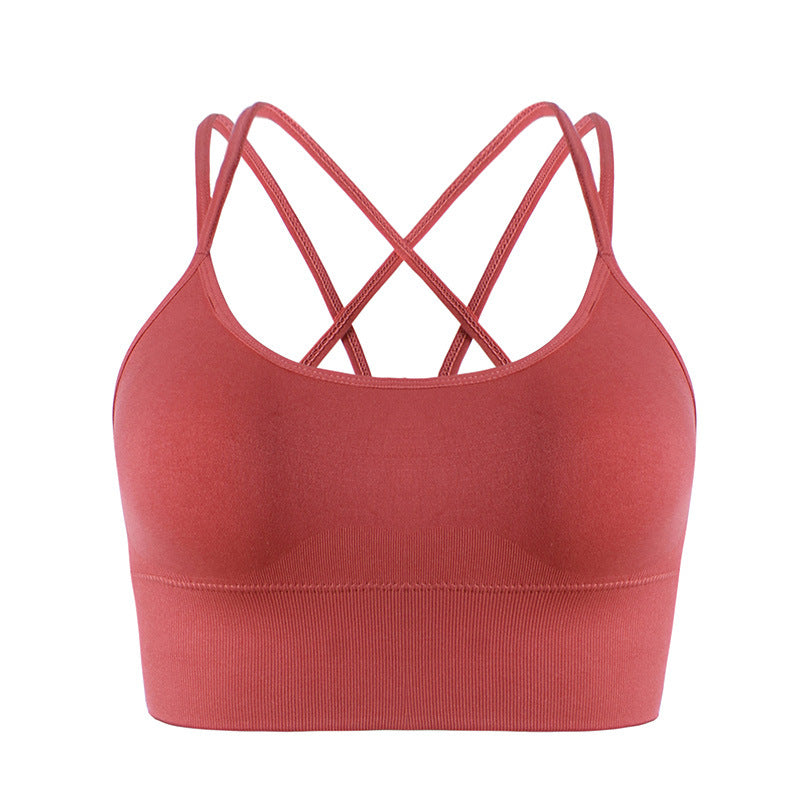 Women's White Strappy Criss Cross Back Sports Bra with Spaghetti Straps, Padded Yoga Bra for Gym and Workout
