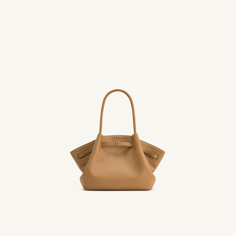 Borsa a mano strutturata in camoscio nero con design ad ala | Borsa tote trapezoidale