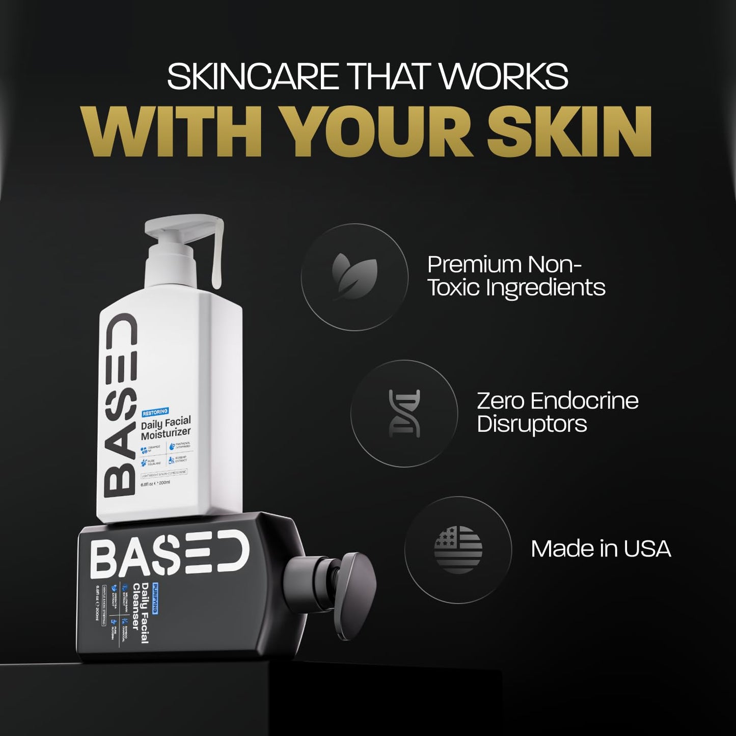 BASED Purifying Cleanser + Restoring Moisturizer BOGO | Complete Daily Skincare Set | Charcoal & Ceramide | 200ml x2