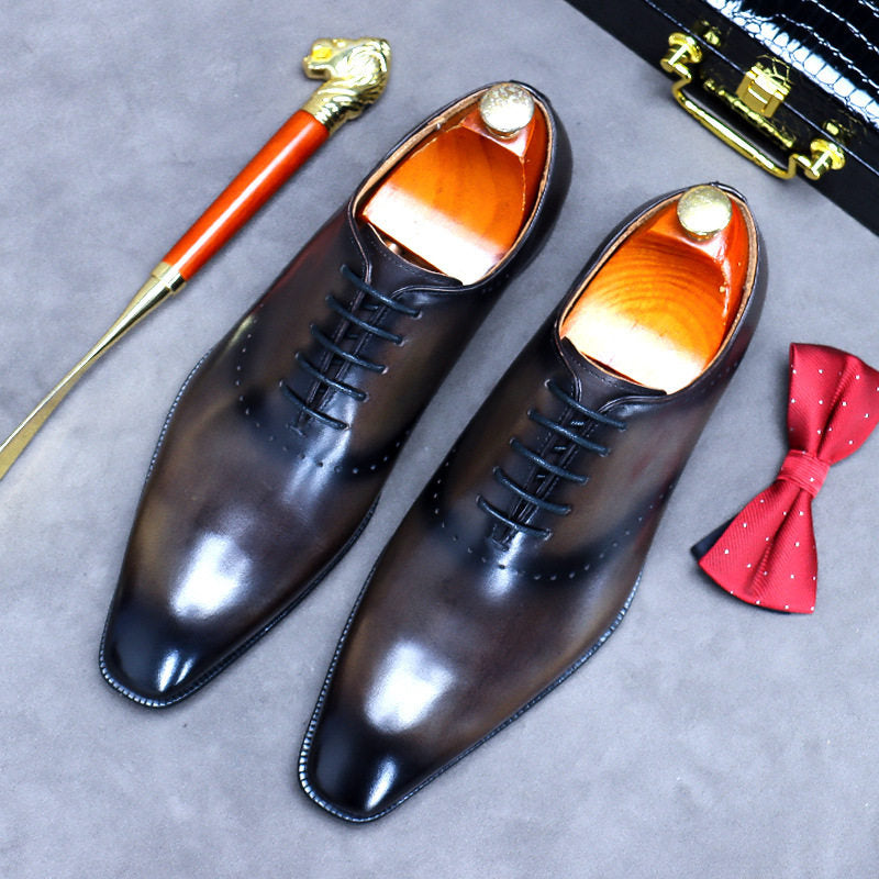 Men's Genuine Leather Oxford Dress Shoes | Black, Tan & Coffee Patina Lace-Up Formal Shoes