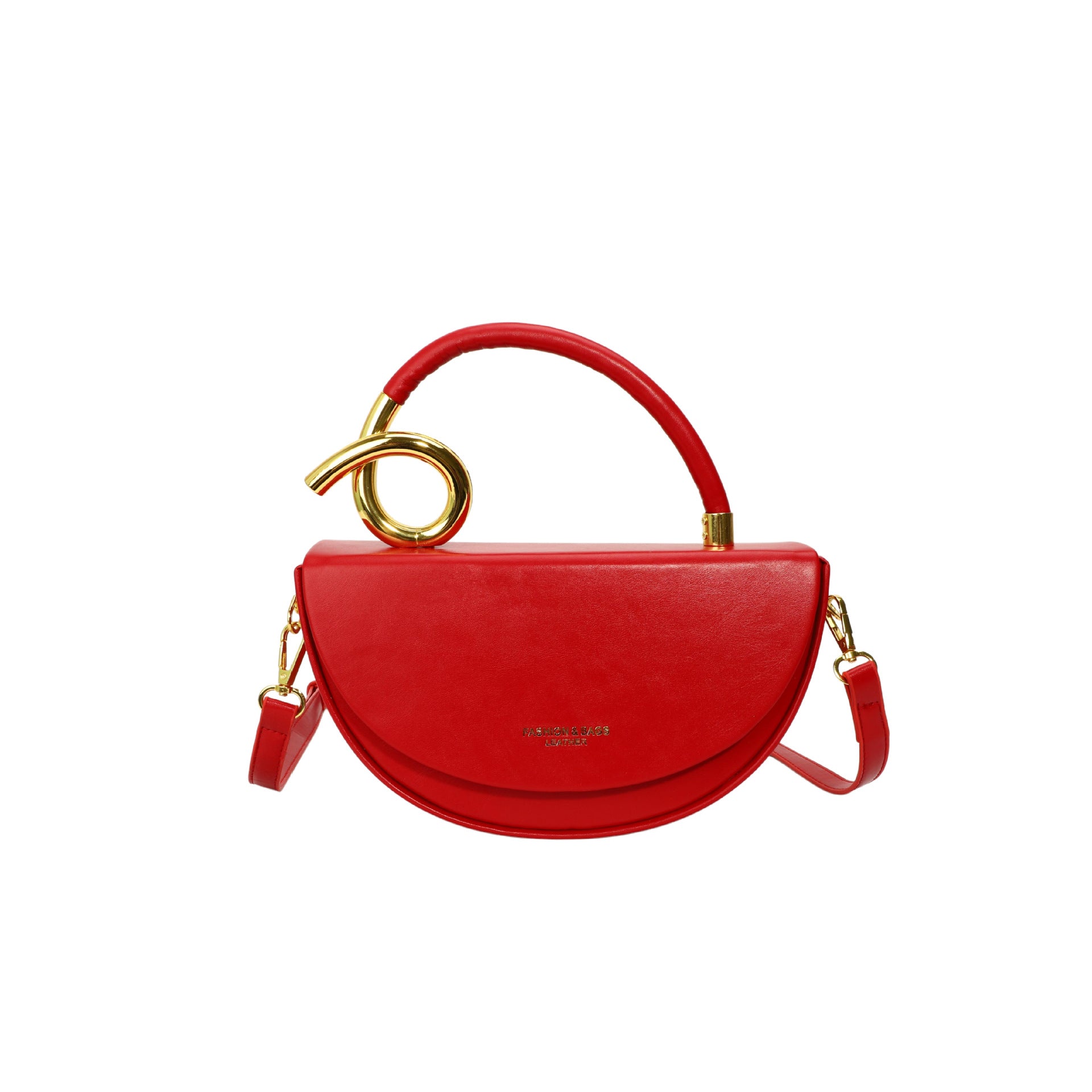Black Half Moon Crossbody Bag with Gold Ring Handle | Mini Bag
