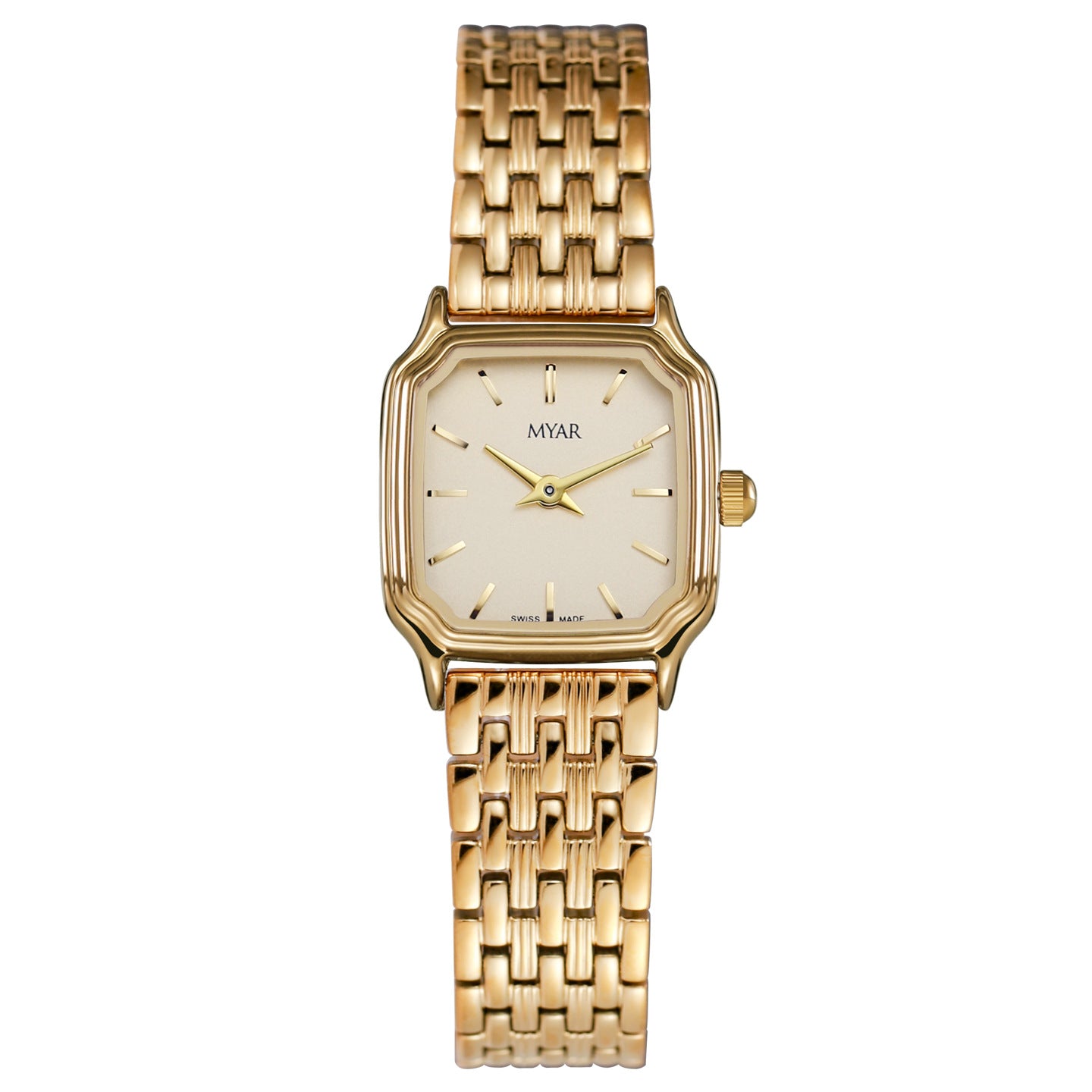 MYAR Swiss Made Women's Watch | Burgundy Red Dial | Gold Square Case | Luxury Panther Link Bracelet | Ladies Elegant Dress Watch | UAE
