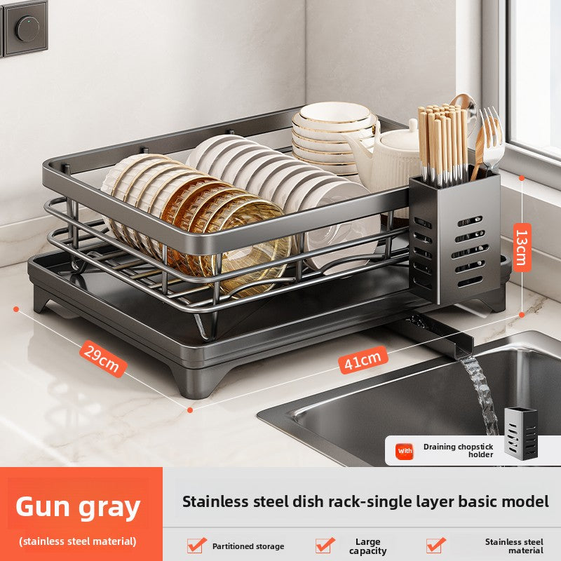 2-Tier Dish Drying Rack with Drainage | Large Capacity Kitchen Organizer with Cutting Board, Knife & Chopstick Holder | Countertop Dish Drainer