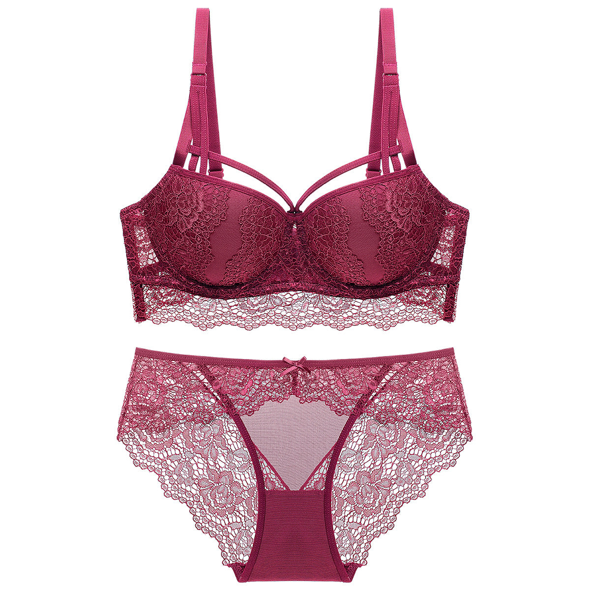 Green Lace Lingerie Set for Women | Strappy Push Up Bra and Panty Set Floral Lace Underwear