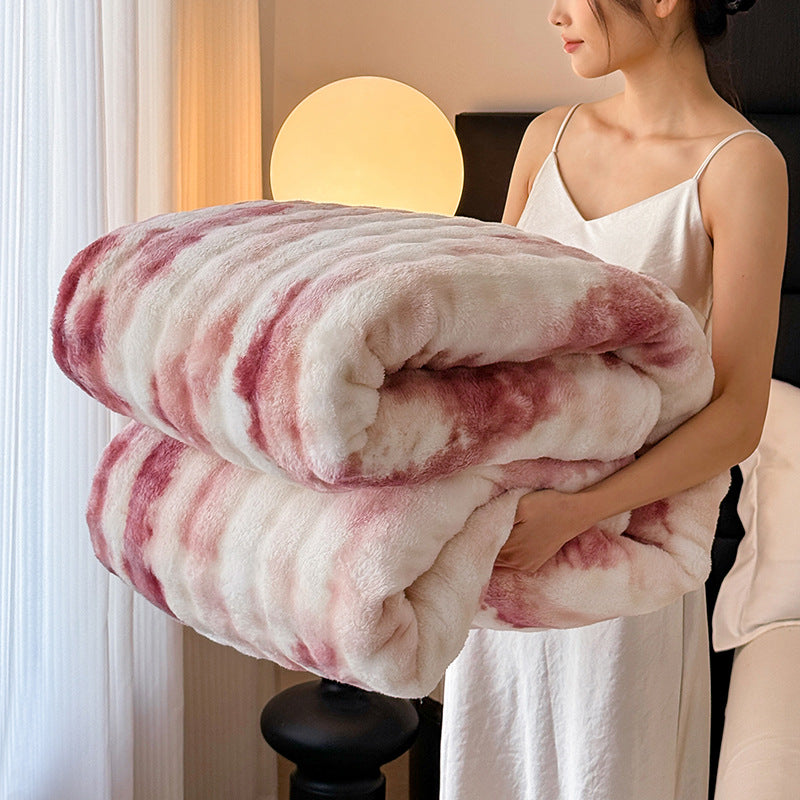 Coperta in pile soffice a righe crema | Plaid in peluche ultra morbido per letto e divano | Calda coperta invernale