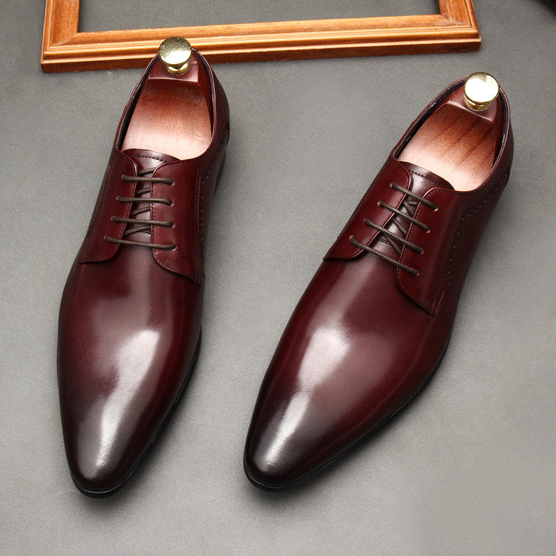 Men's Black Mirror Polish Leather Oxford Dress Shoes | Pointed Toe Lace-Up Formal Derby Shoes
