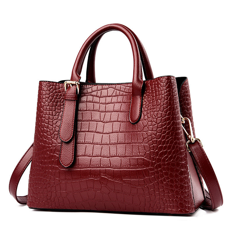 Blue Gray Crocodile Embossed Leather Handbag with Gold Hardware | Structured Tote