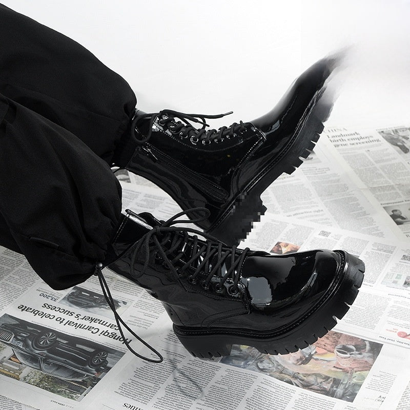 Black Combat Boots Men Women Lace Up Side Zip Platform Military Ankle Boots Matte Leather Tactical Boots